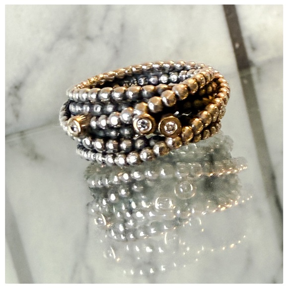 Pandora 14k Gold, Sterling & Diamond Entangled Beauty Ring 190242D - Picture 1 of 2